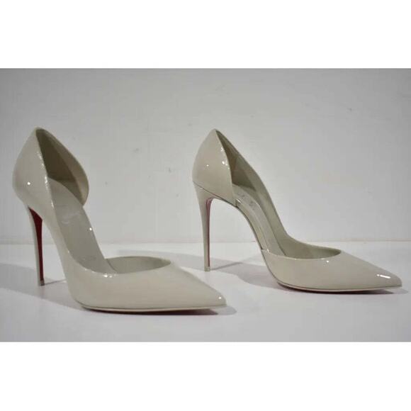 Christian Louboutin Iriza 100 Craie White Grey Patent Leather Point Heel Pump 39 - Picture 3 of 9